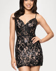 "Emma" Short Sequin Lace Corset Tie Up Back Dress
