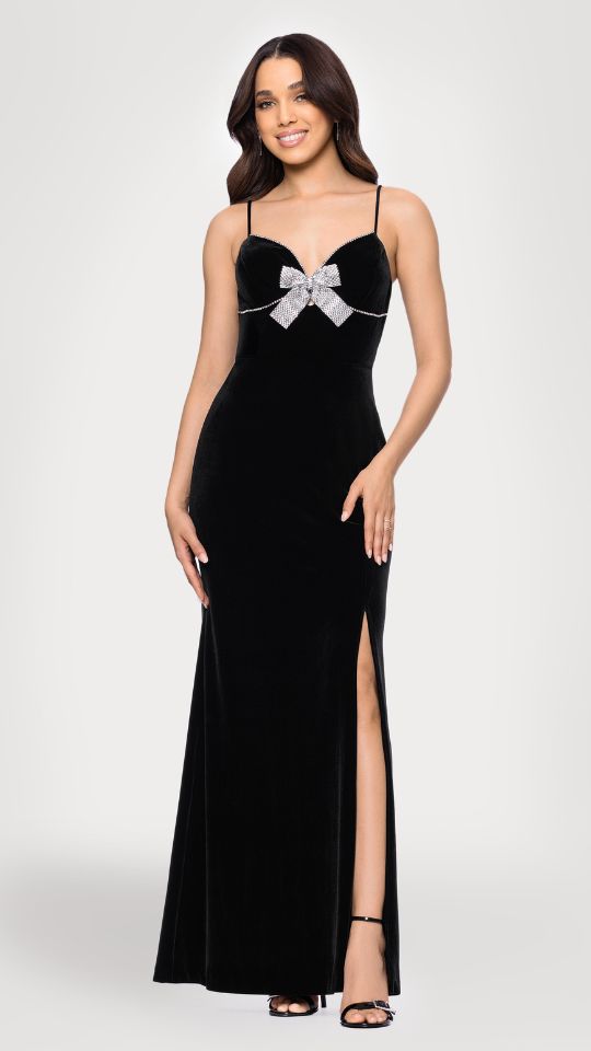 "Layla" Velvet Bow Embellished Sleeveless Floor Length Dress