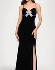 "Layla" Velvet Bow Embellished Sleeveless Floor Length Dress
