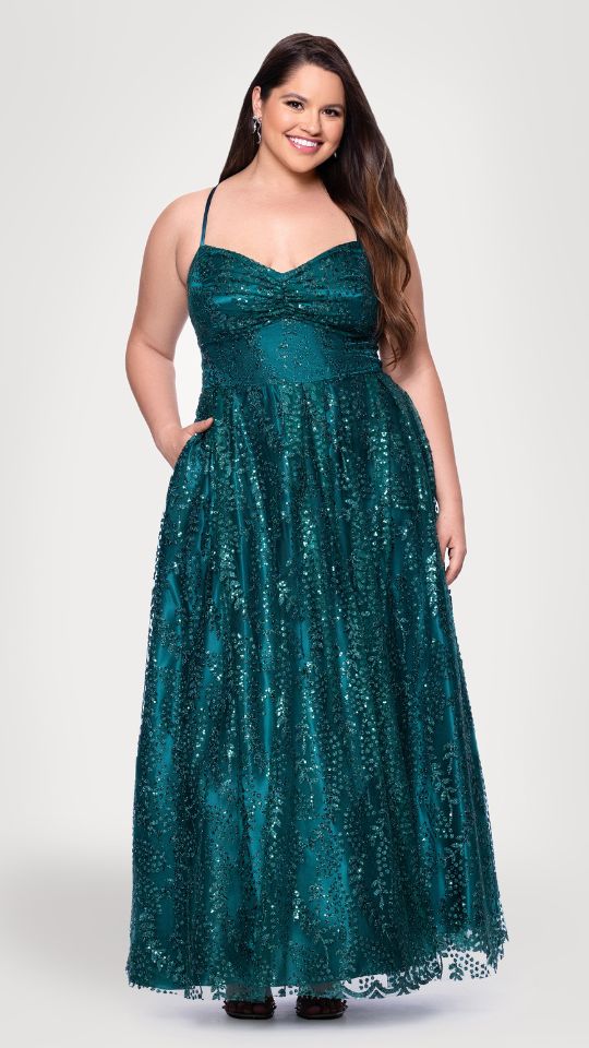 Plus "Stella" Glitter Pinch Tie Back Ballgown