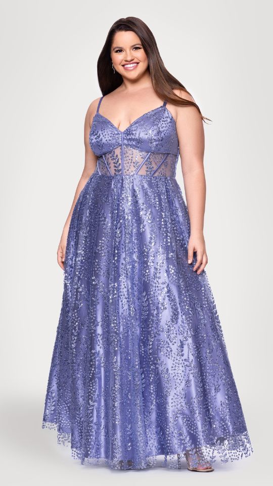 Plus "Lizzy" Glitter Mesh Corset Floor Length Dress