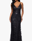 "Zoey" Glitter V-Neck Floor Length Dress