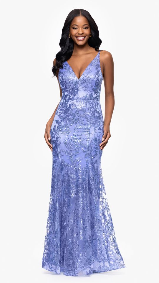 "Zoey" Glitter V-Neck Floor Length Dress