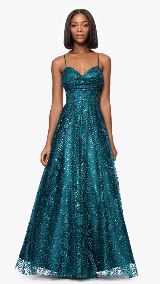 "Megan" Glitter Floor Length Drape Neck Floor Length Dress