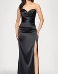 "Vicky" Long Strapless Satin Dress