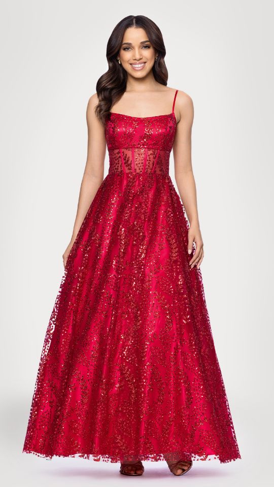 "Mona" Glitter Illusion Lace Up Floor Length Dress