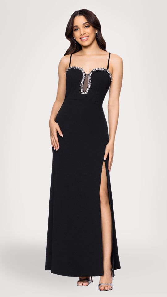 "Eliza" Scuba Stoned Spaghetti Strap Floor Length Dress
