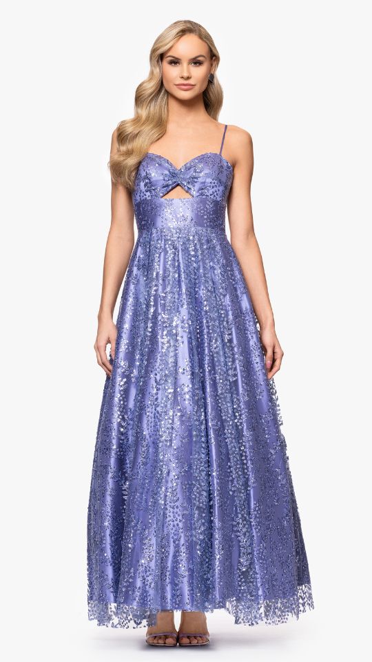 "Anya" Long Glitter Mesh Keyhole Cutout Ballgown