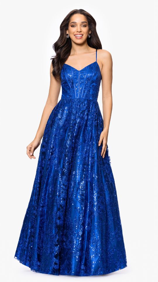"Kelly" Long Glitter Sweetheart Neckline Gown