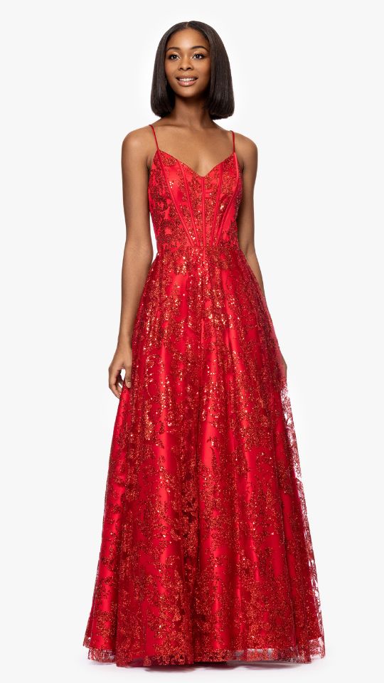 "Kelly" Long Glitter Sweetheart Neckline Gown