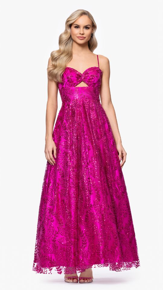 "Anya" Long Glitter Mesh Keyhole Cutout Ballgown