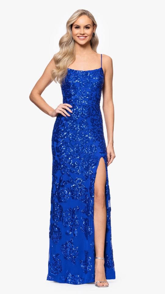 "Harper" Sequin Rose Pattern Floor Length Dress