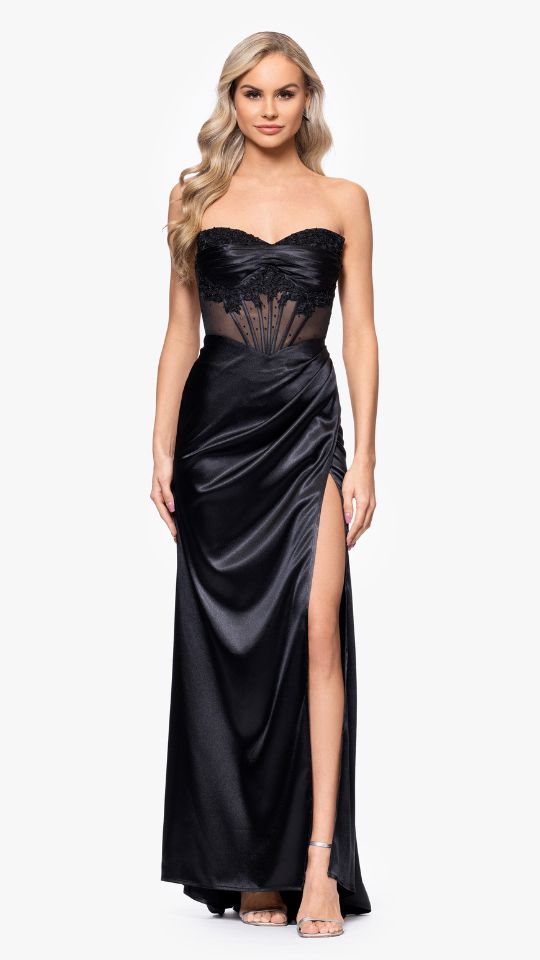 "Irina" Satin Embellished Corset Floor Length Dress