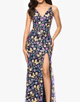 "Carmen" Sequin Pattern V-Neck Floor Length Dress
