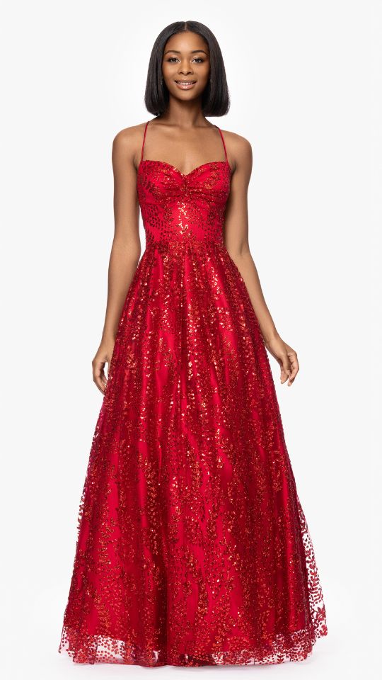 Stella Glitter Pinch Tie Back Ballgown - Red / 15 Stella Glitter Pinch Tie Back Ballgown - Red / 15