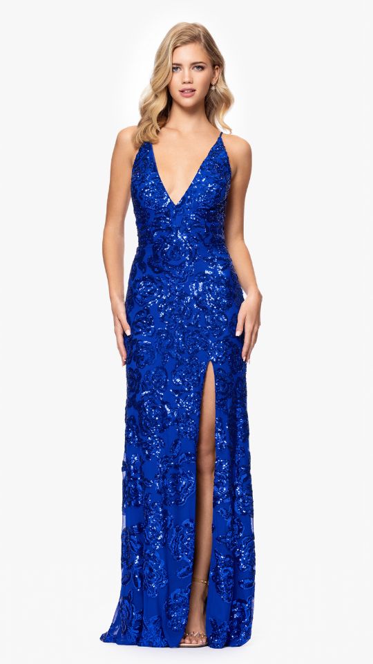 "Bianca" Sequin V-Neck Floor Length Dress