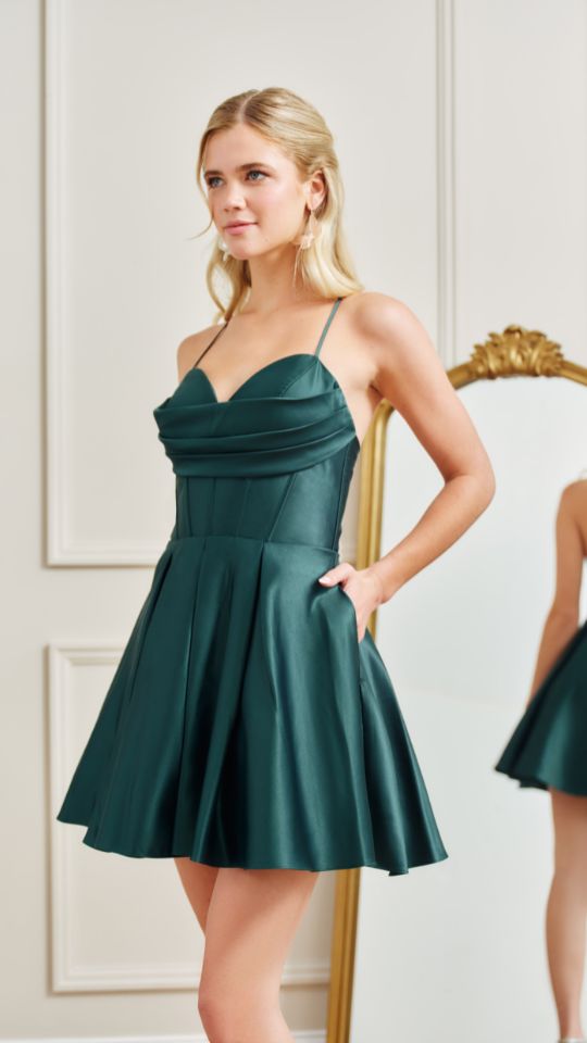 "Lindsay" Short Satin Corset Tie Up Back Dress