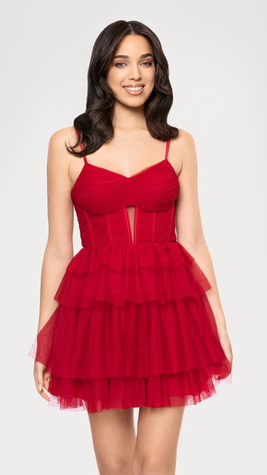 "Joanie" Mesh Corset Ruffle Short Dress