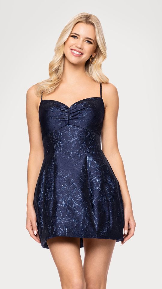 "Kennedy" Floral Metallic Jacquared Sweetheart Neckline Short Dress