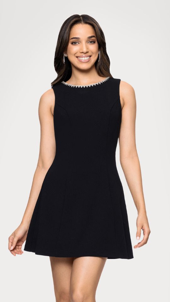 "Amaya" Scuba Crepe Heart Rhinestone Embellished Cutout Short Dress
