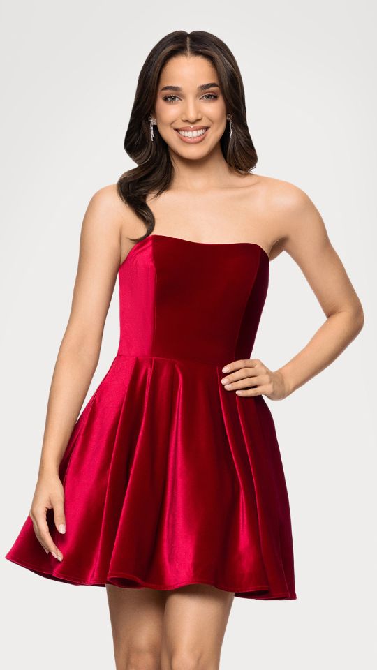 "Lisa" Velvet Strapless Bow Back Short Dress