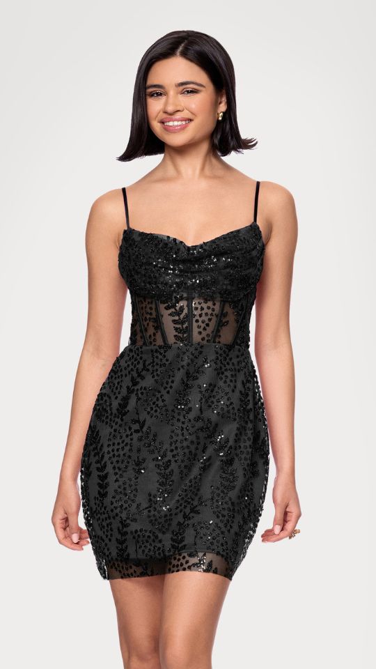 "Tamika" Glitter Mesh Cowl Neck Bodycon Short Dress
