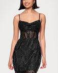 "Tamika" Glitter Mesh Cowl Neck Bodycon Short Dress