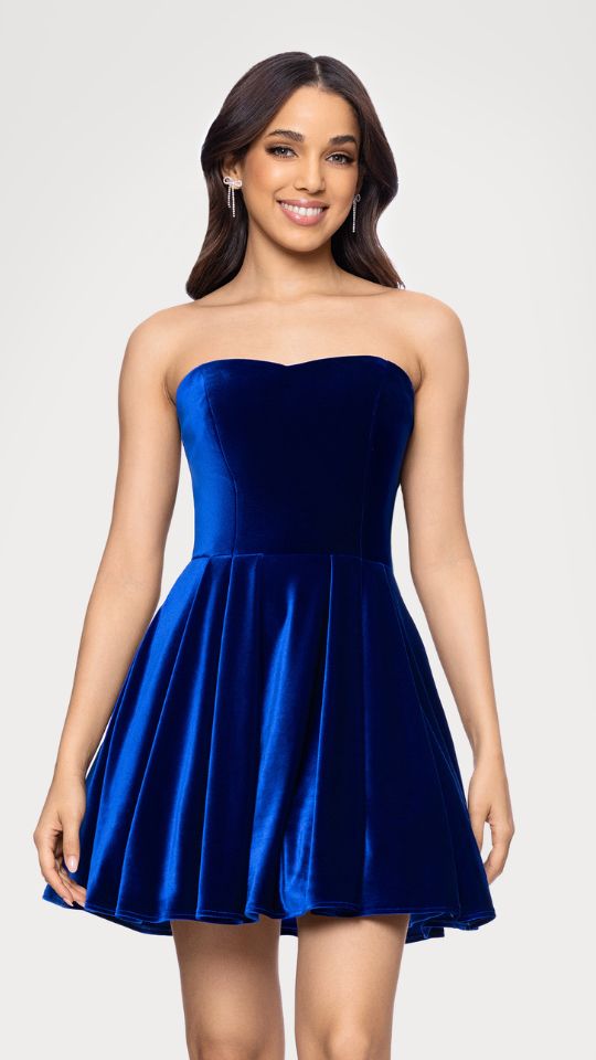 "Lisa" Velvet Strapless Bow Back Short Dress