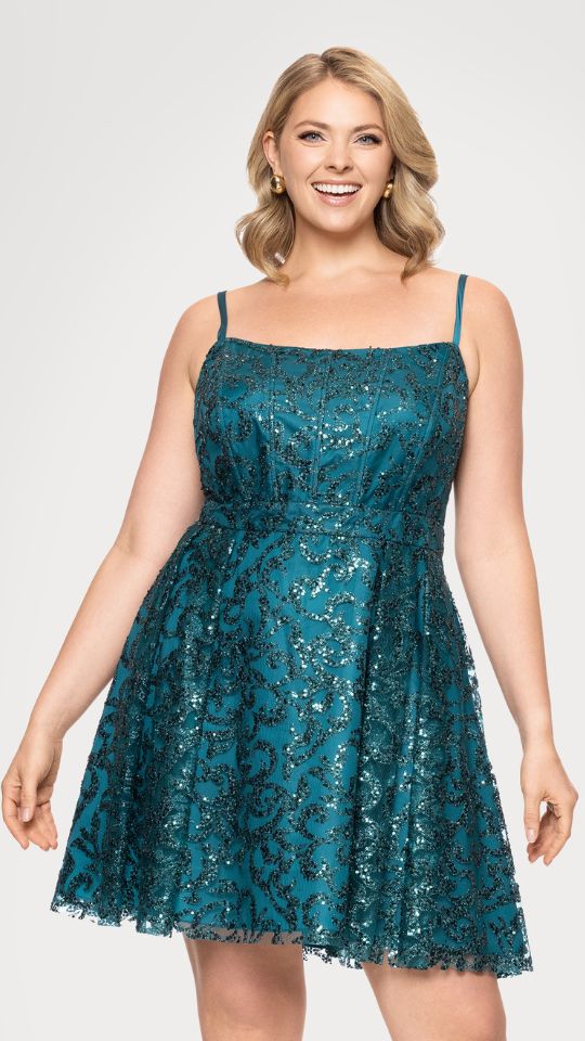Blondie Nites Plus "Becca" Glitter Mesh Short Party Dress
