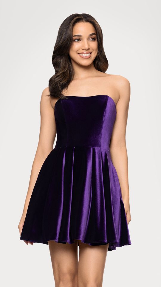 "Lisa" Velvet Strapless Bow Back Short Dress