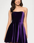 "Lisa" Velvet Strapless Bow Back Short Dress