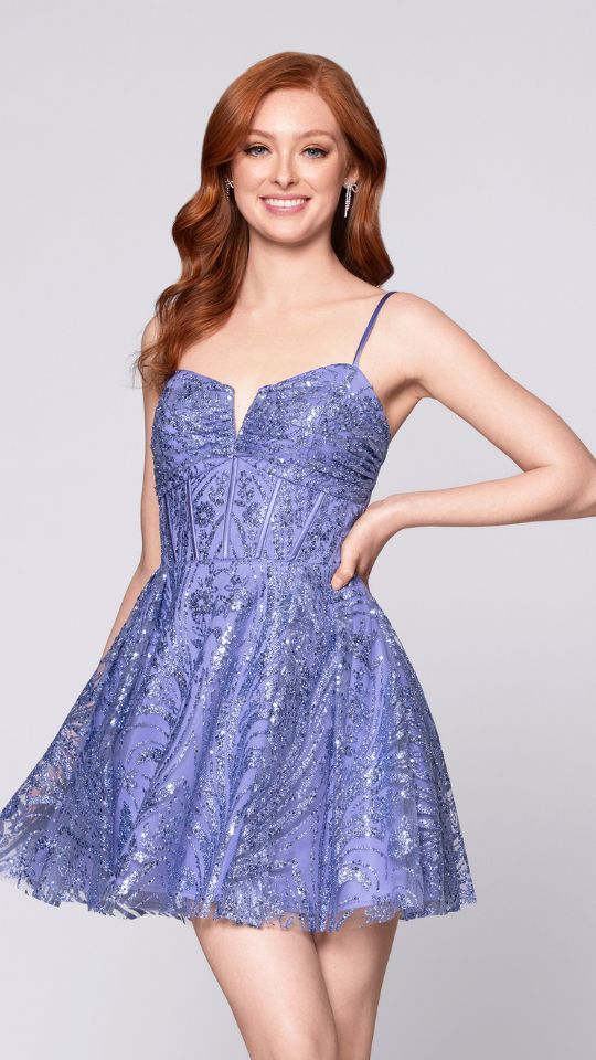 "Shayna" Glitter Mesh V-Neck Sleeveless Short Dress