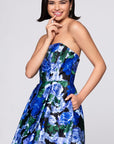Blondie Nites "Aliyah" Satin Strapless Floral Print Short Dress