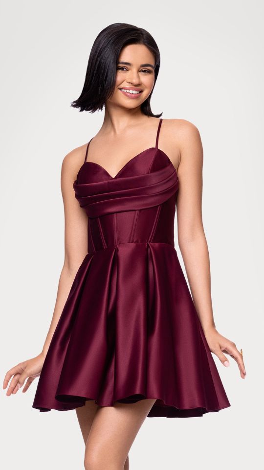 "Lindsay" Short Satin Corset Tie Up Back Dress