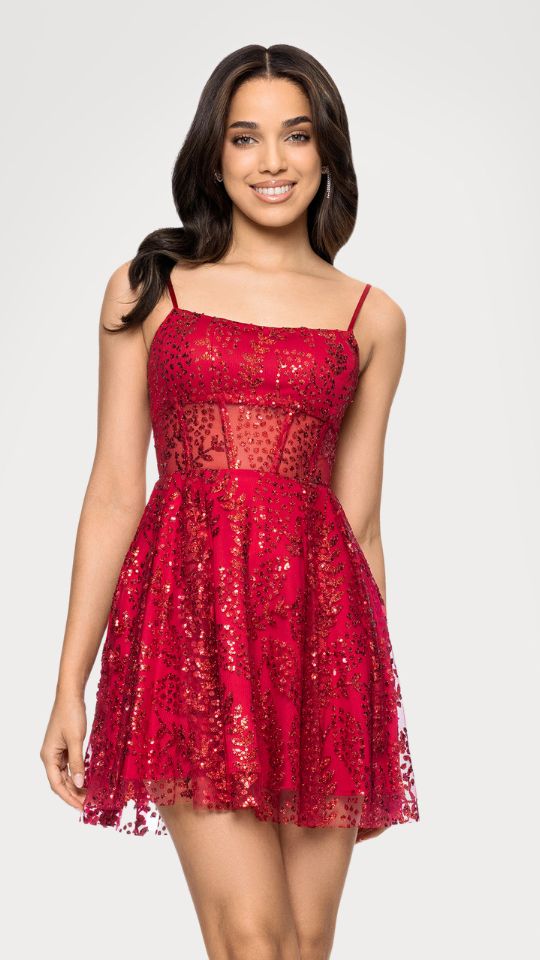 "Catherine" Short Glitter Illusion Party Dress