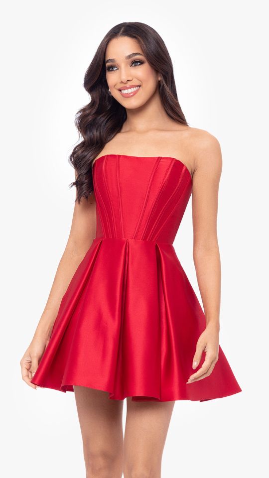"Lyla" Satin Strapless Short Party Dress