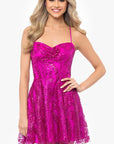 "Tiara" Short Glitter Mesh Tie Back Party Dress