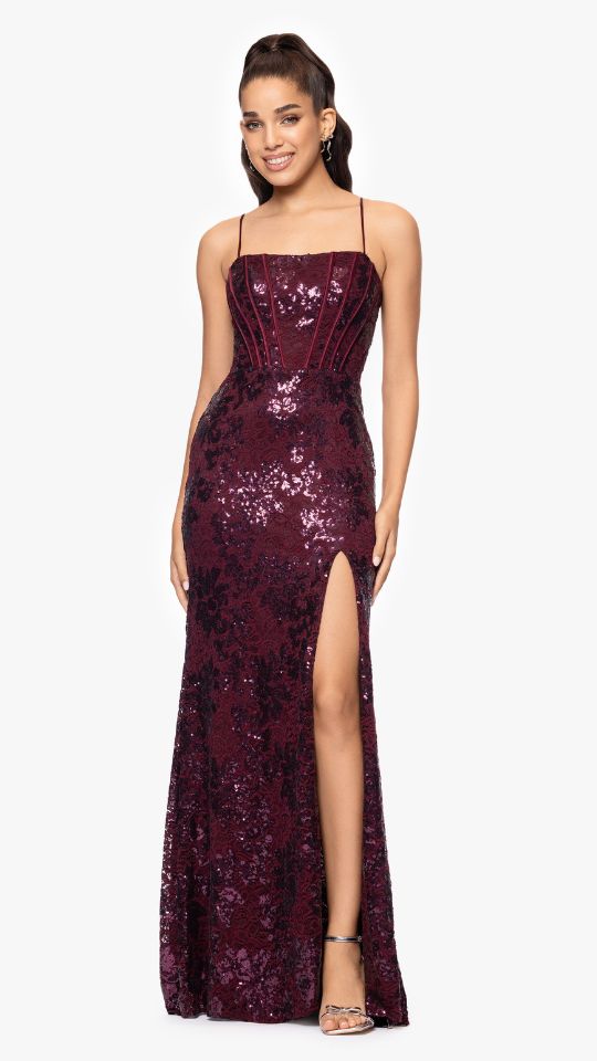 "Annie" Long Sequin Lace Corset Dress