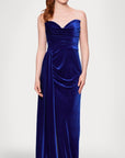 Blondie Nites "Angela" Velvet Strapless Draped Skirt Floor Length Dress