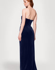 Blondie Nites "Angela" Velvet Strapless Draped Skirt Floor Length Dress