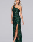 Blondie Nites "Lyra" Sequin Rose Pattern One Shoulder Floor Length Dress