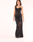 "Vicky" Long Strapless Satin Dress