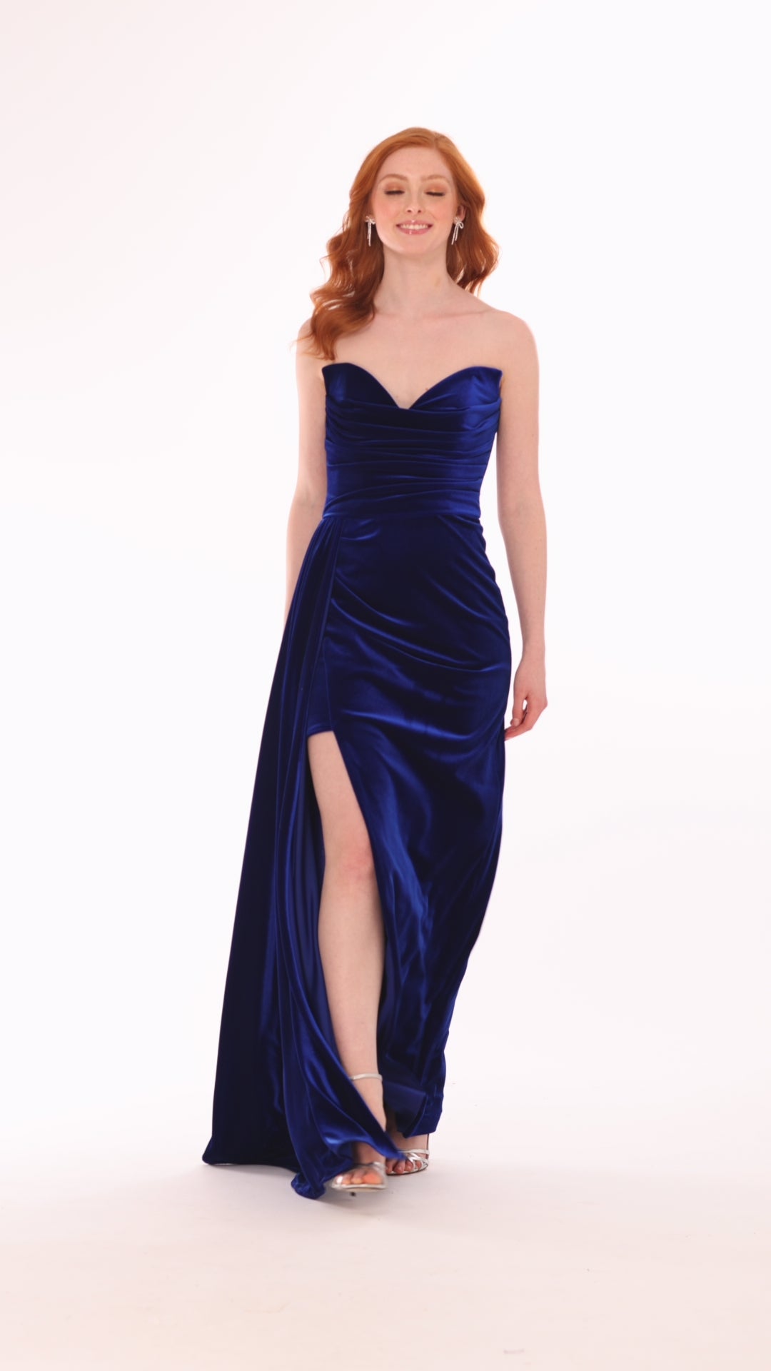 Blondie Nites "Angela" Velvet Strapless Draped Skirt Floor Length Dress