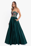 "Eliana" Long Strapless Embroidery Lace Up Dress