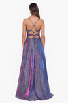 "Katana" Long Metallic Cross Tie Back Dress