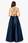 "Evie" Long Satin X- Strap Ball Gown