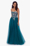 "Alena" Long Mesh with Applique Ball Gown