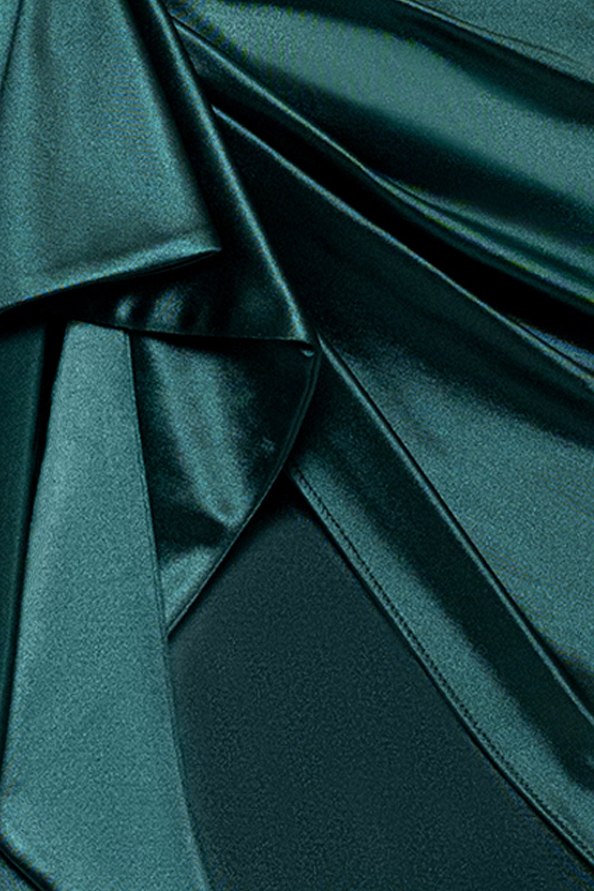 &quot;Robin&quot; Long Satin V-Neck Ruffle Dress