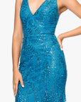 "Jocelyn" Long Glitter Mesh V-Neck Dress