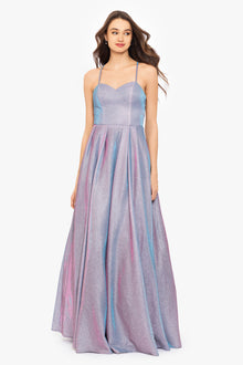  "Daisy" Long Metallic Glitter Illusion Back Ball Gown